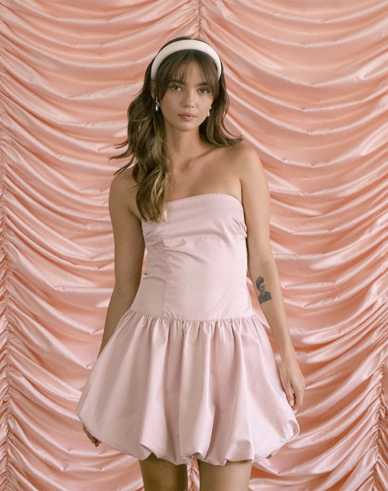 Krayofa Puffball Mini Dress in Baby Pink - Awmao