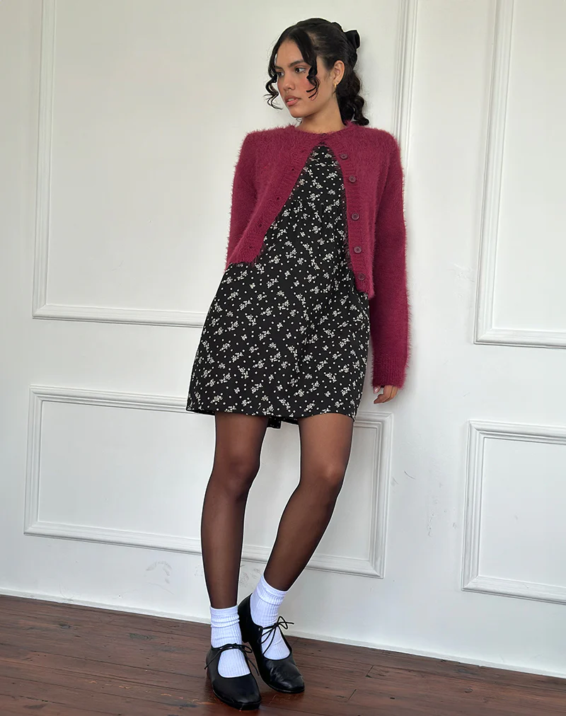 Marate Mini Dress in Floral Land Black - Awmao