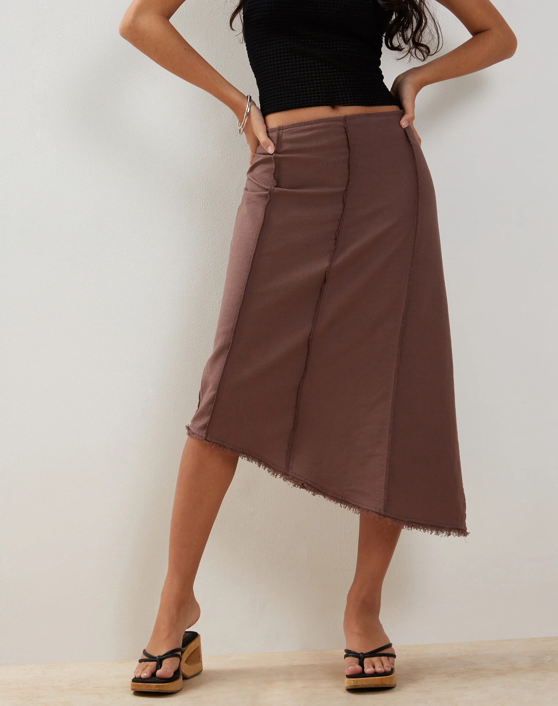 Karlesa Asymmetric Midi Skirt in Deep Taupe - Awmao