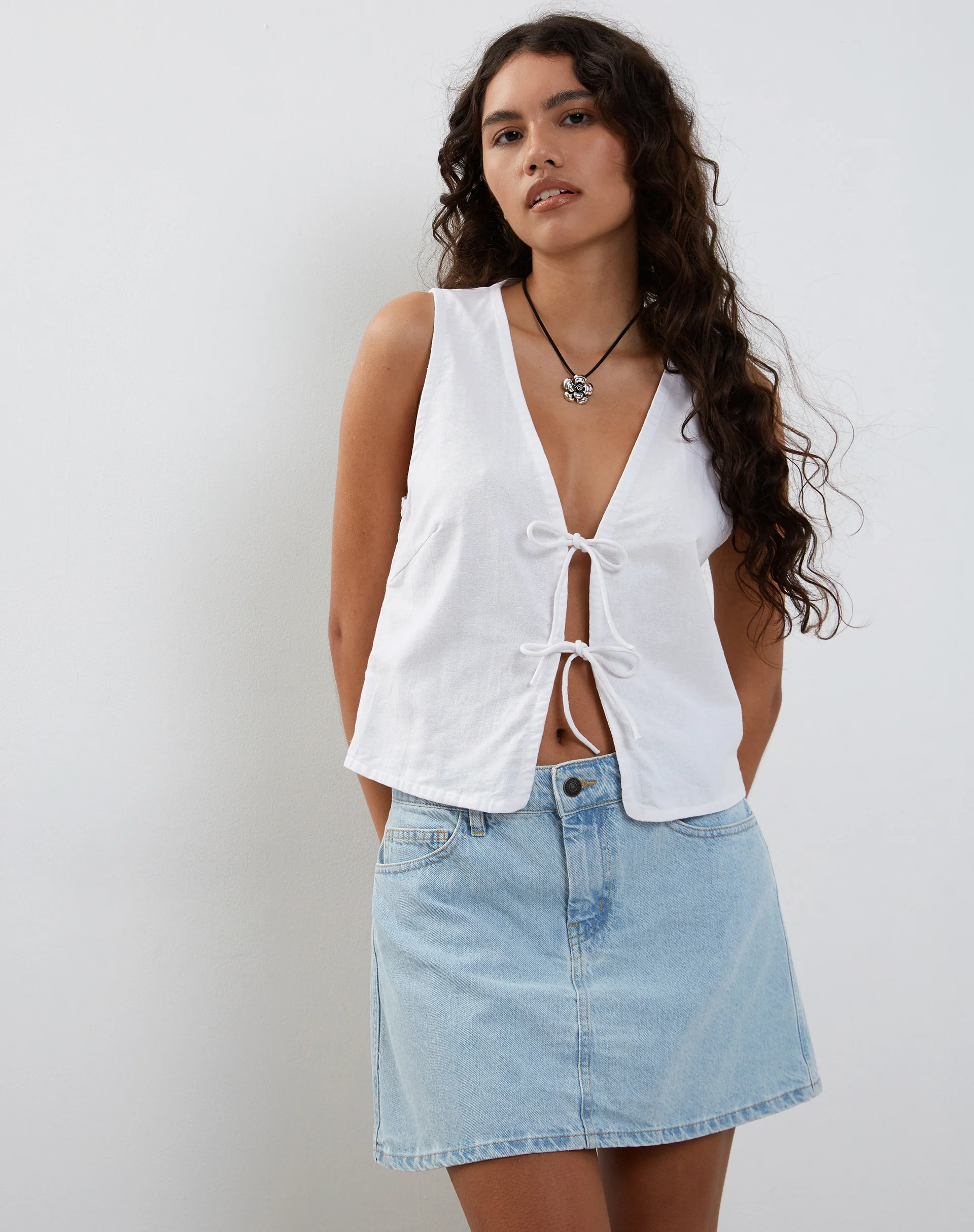 Kayve Tie Front Top in White - Awmao