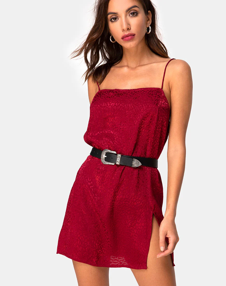 Datista Slip Dress in Satin Cheetah Raspberry - Awmao