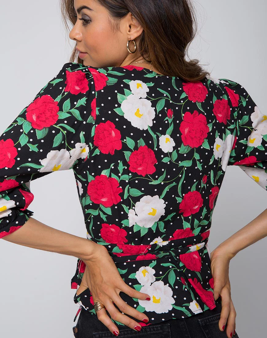 Shon Wrap Top in Polka Rose Black - Awmao