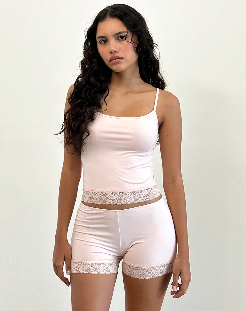 Kuden Lace Hem Micro Shorts in Soft Jersey Pink - Awmao