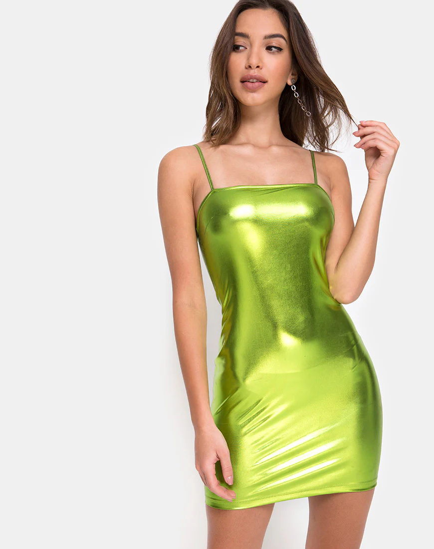 Selah Dress in Metallic Green - Awmao