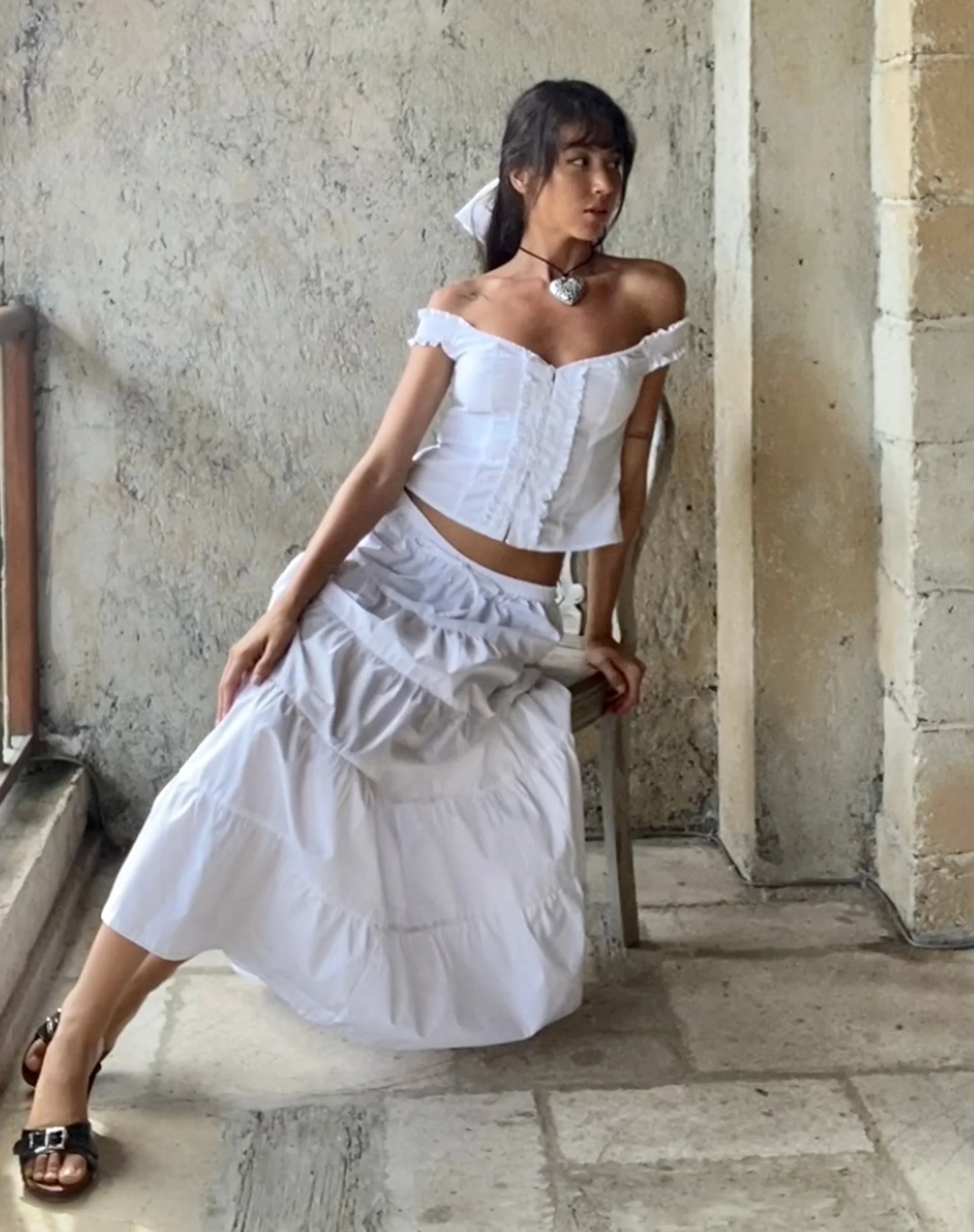 Alderidge Bardot Corset Top in White - Awmao