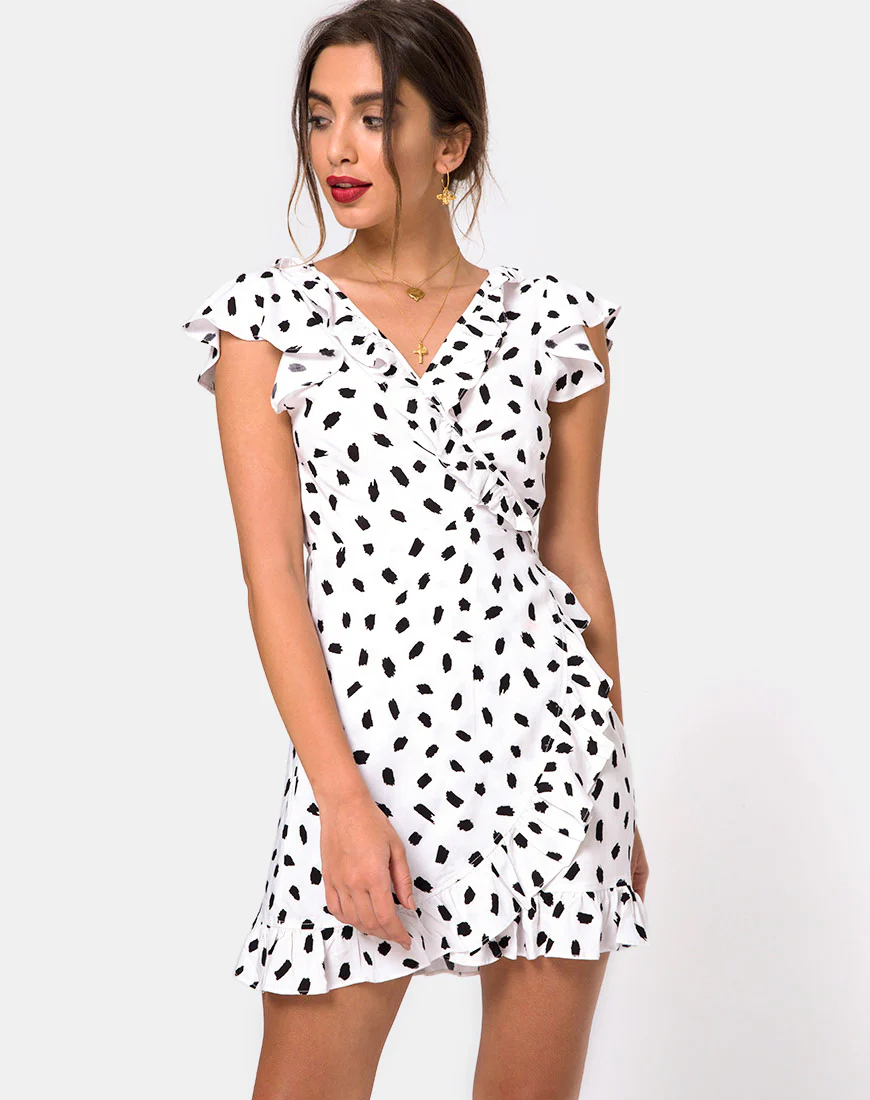 Rica Dress in Diana Dot White - Awmao