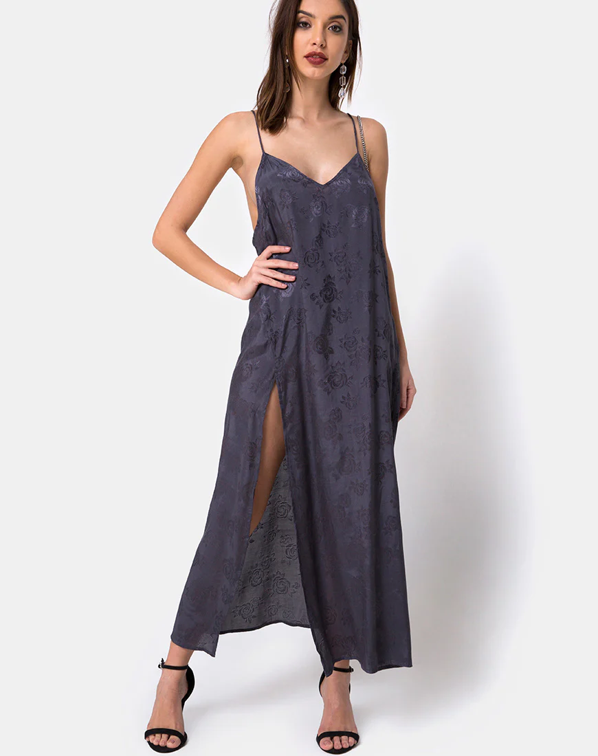 Hime Maxi Dress in Satin Grey Rose - Awmao