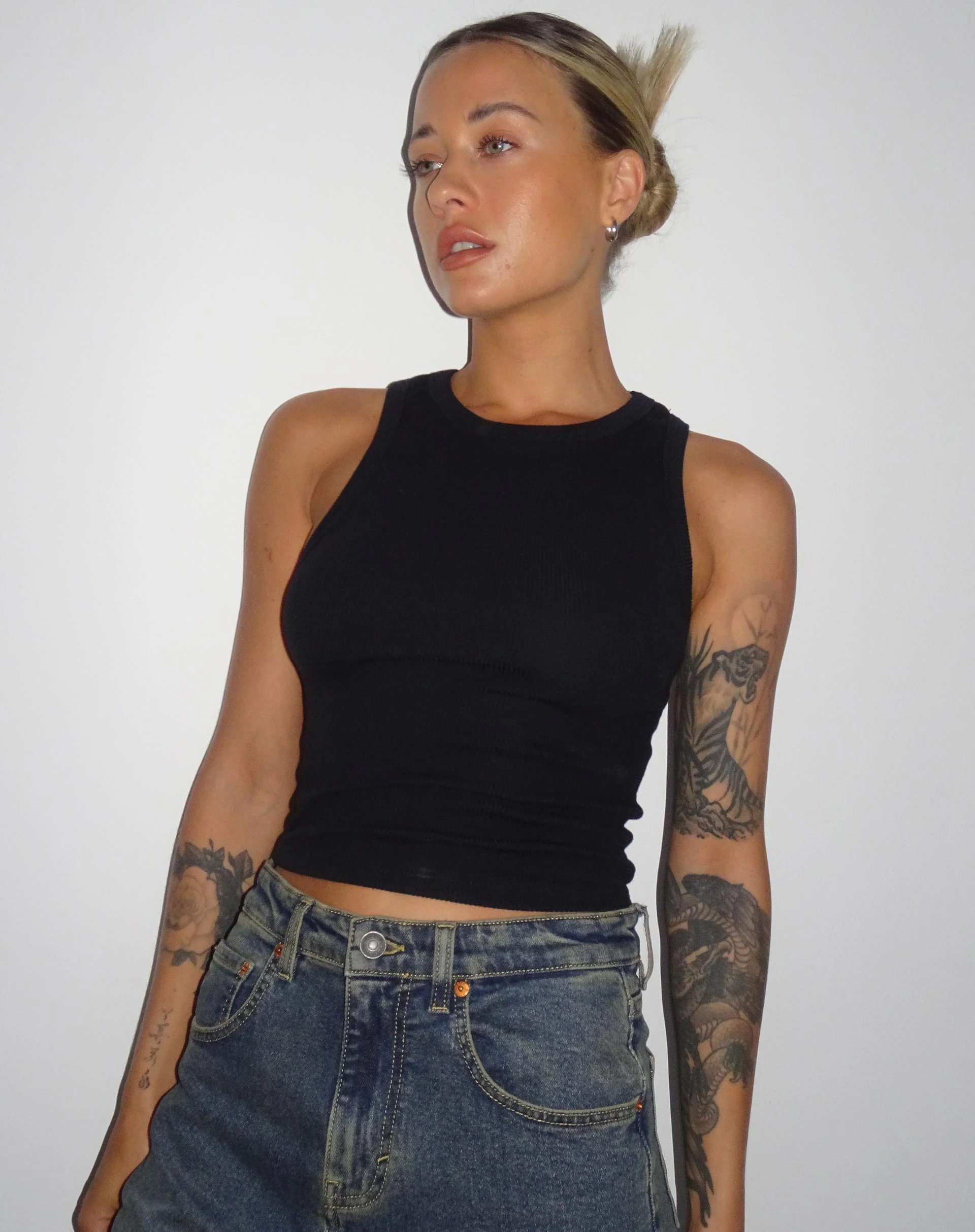Rave Vest Top in Rib Black - Awmao
