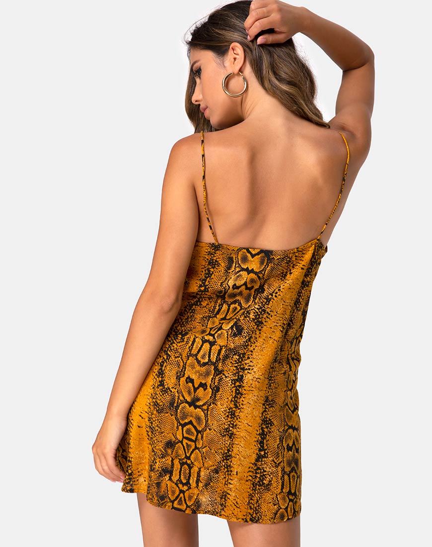 Datista Slip Dress in Snake Mustard - Awmao