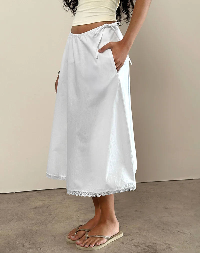 Taka Midi Skirt in Poplin White - Awmao