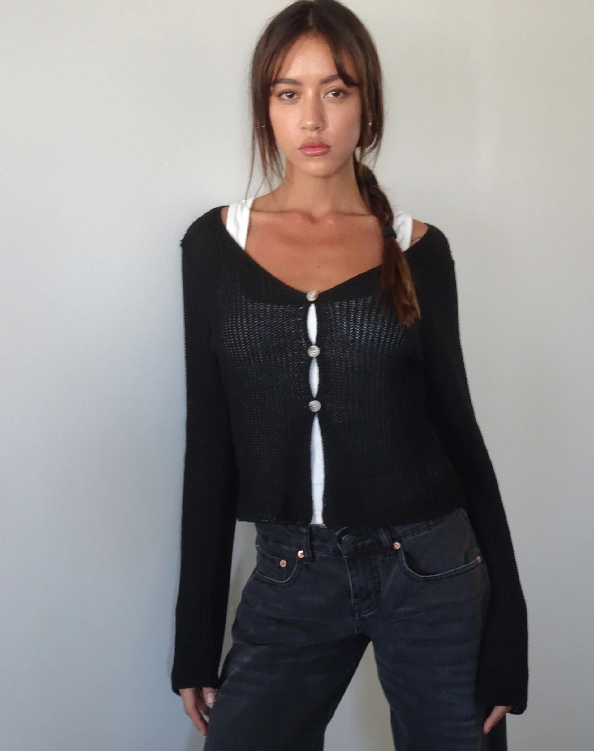 Devita Long Sleeve Knitted Top in Black - Awmao