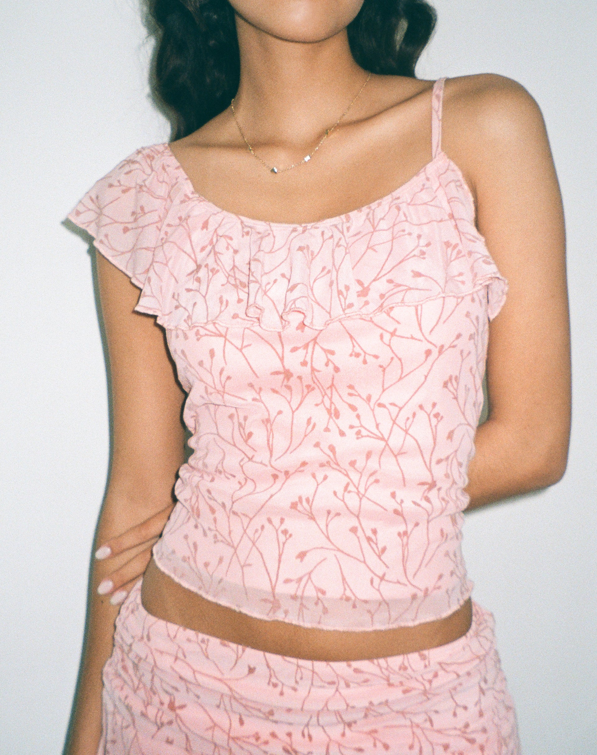 Chira Asymmetric Cami Top in Shadow Floral Pink - Awmao