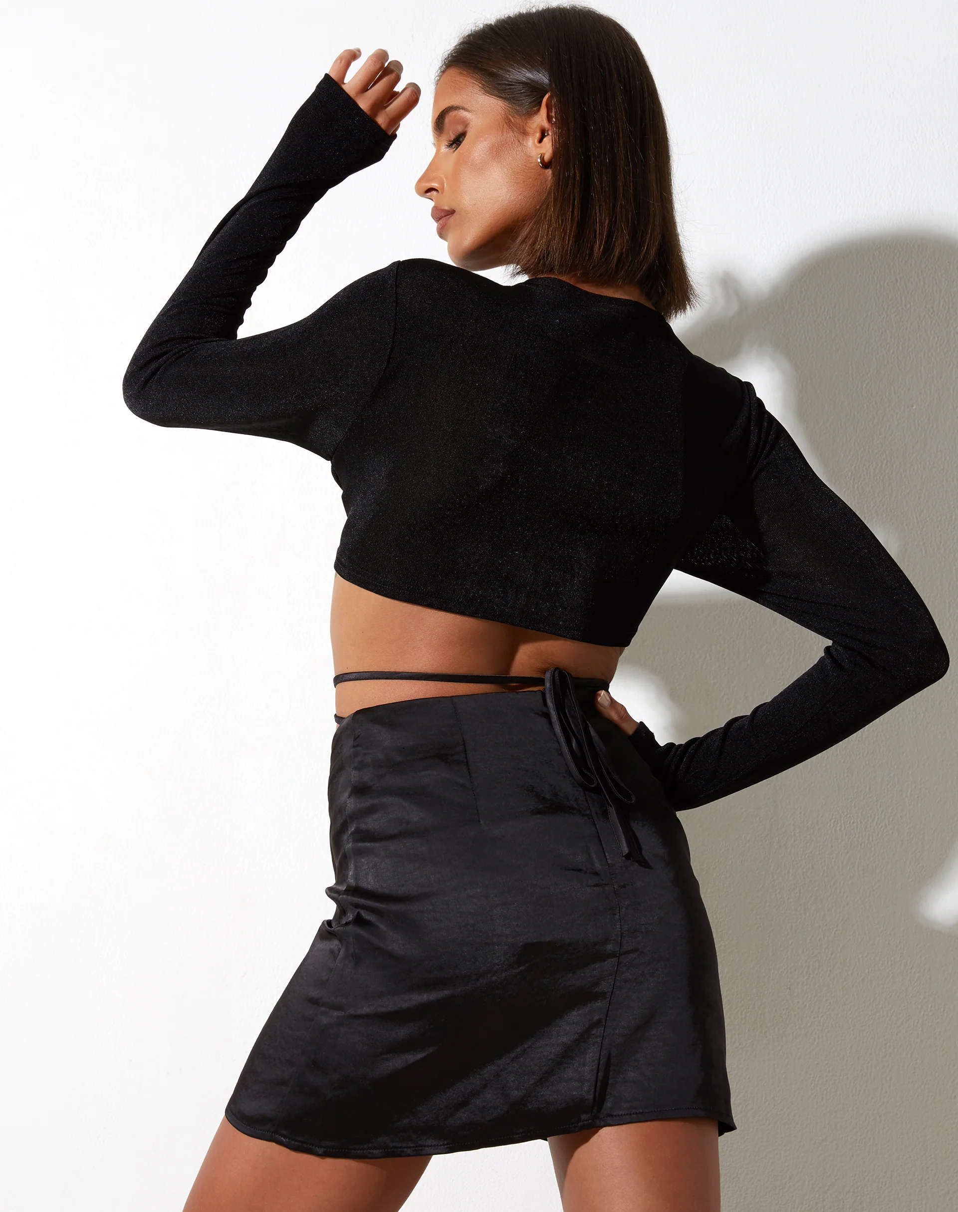 Araya Mini Skirt in Satin Black - Awmao