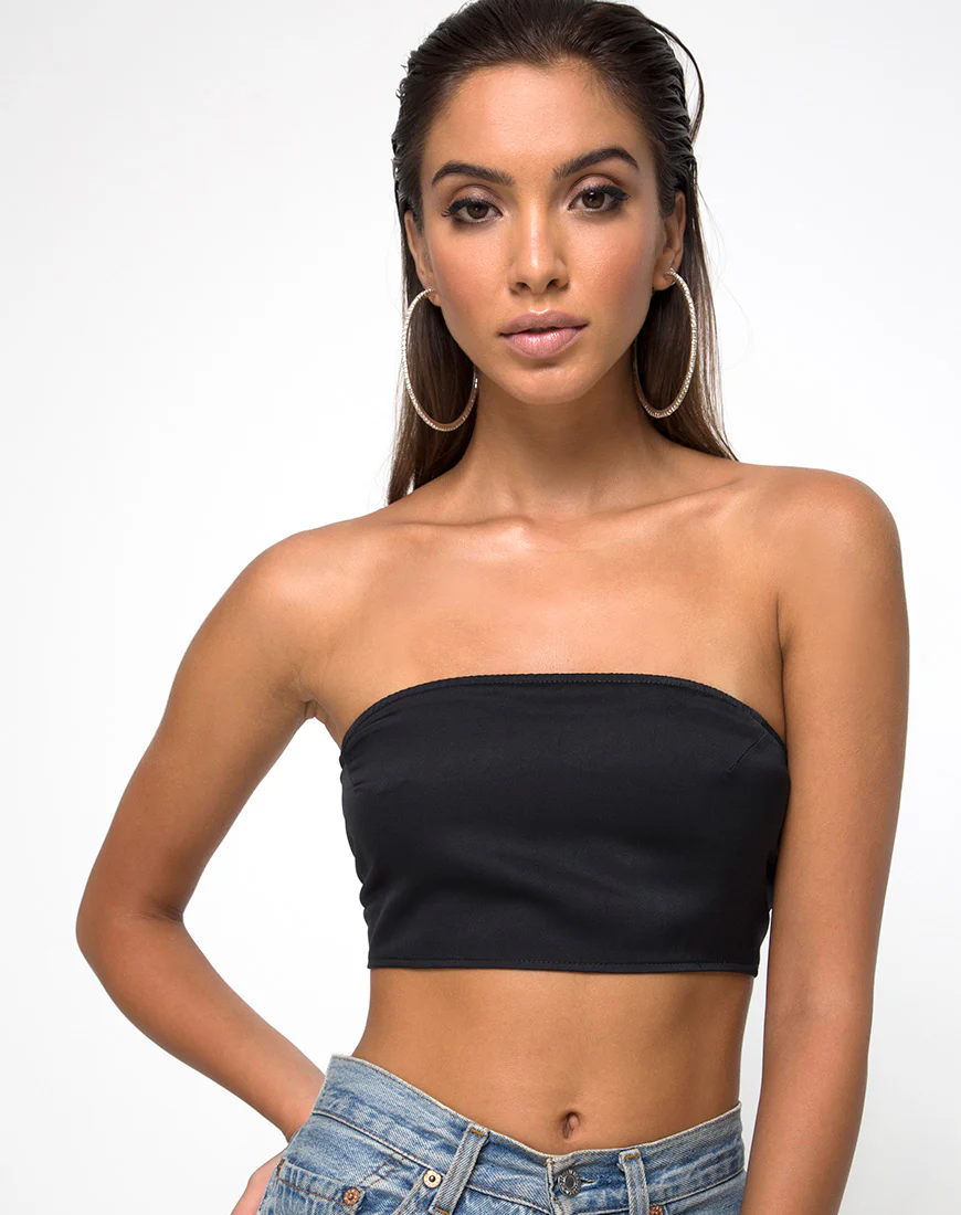 Nolia Tube Top in Satin Black - Awmao