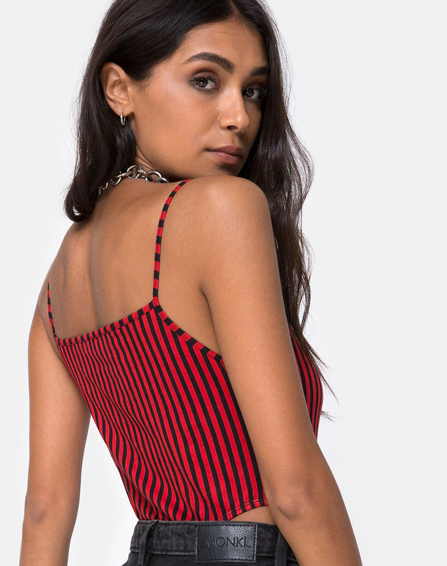 Solemo Bodice in Mini Stripe Red and Black - Awmao