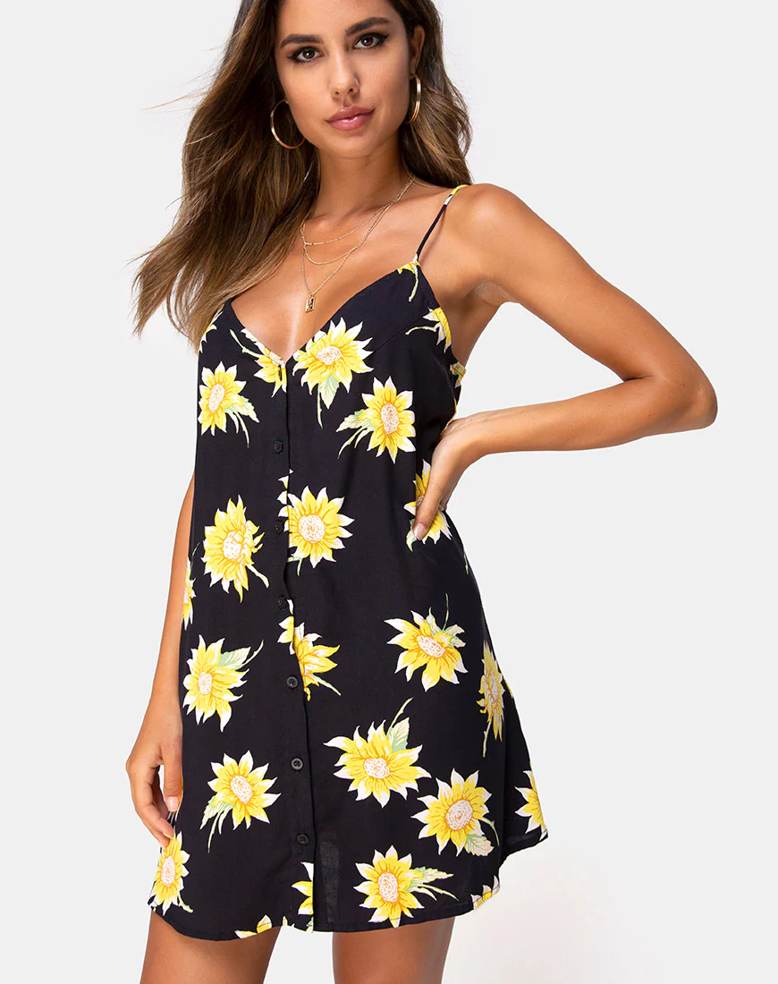 Sanna Slip Dress in Sunny Days Black - Awmao
