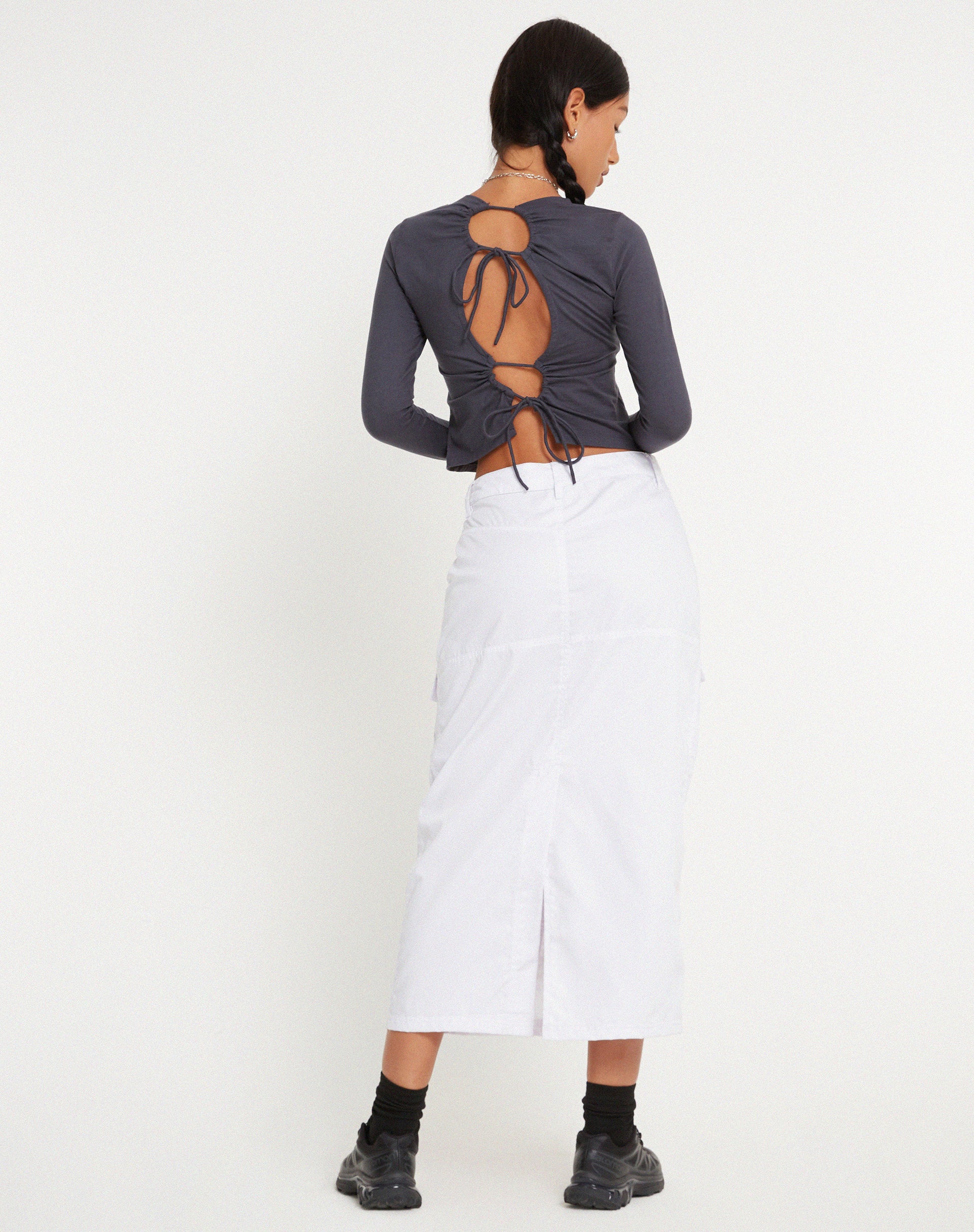 Widya Cargo Midi Skirt in White - Awmao