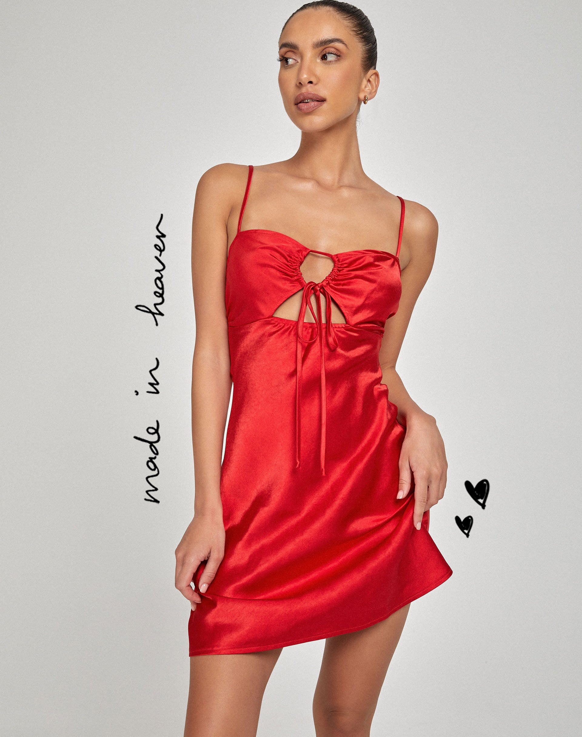 Rinti Slip Dress in Satin Red - Awmao
