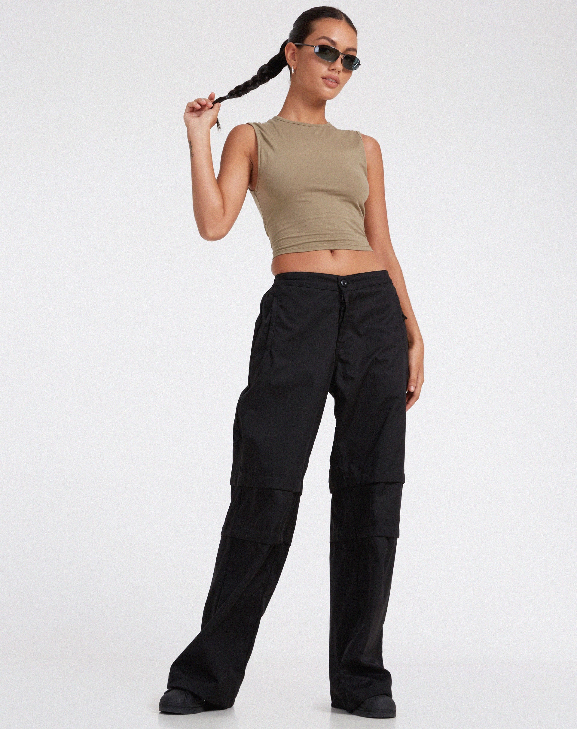 Eilid Wide Leg Trouser in Drill Black - Awmao
