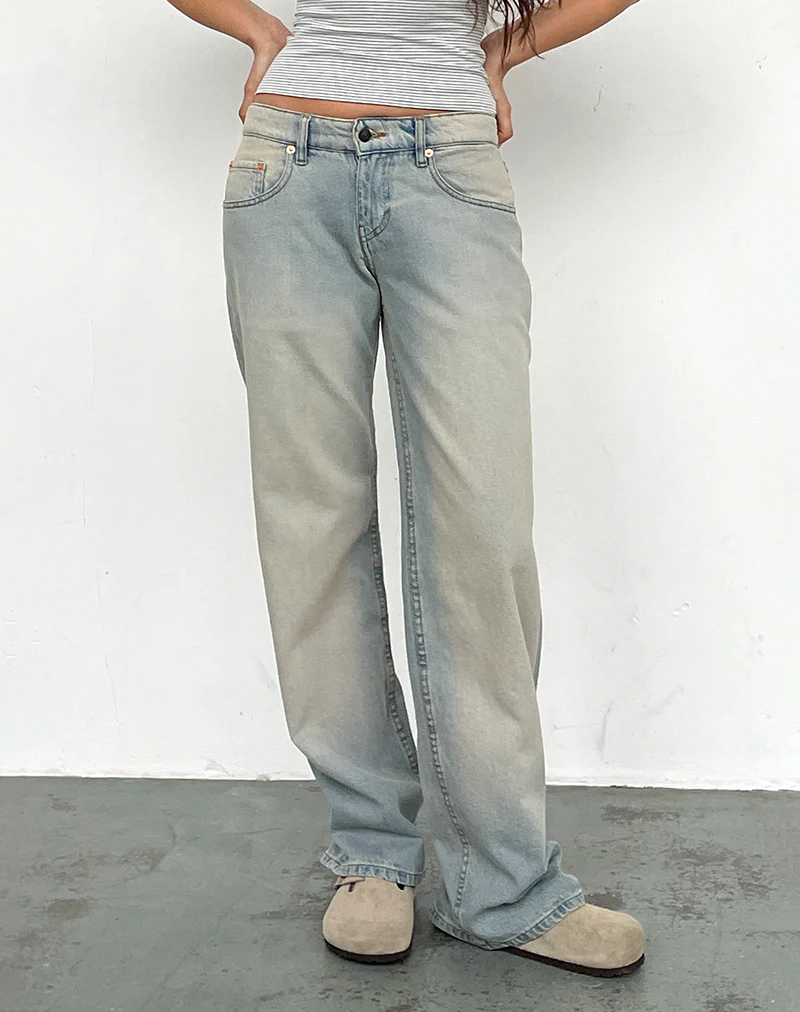 Low Rise Parallel Jeans in Sand Bleach Extreme - Awmao
