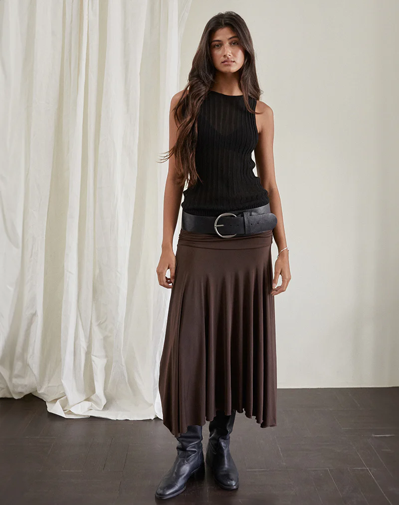 Delta Midi Skirt in Slinky Chocolate - Awmao