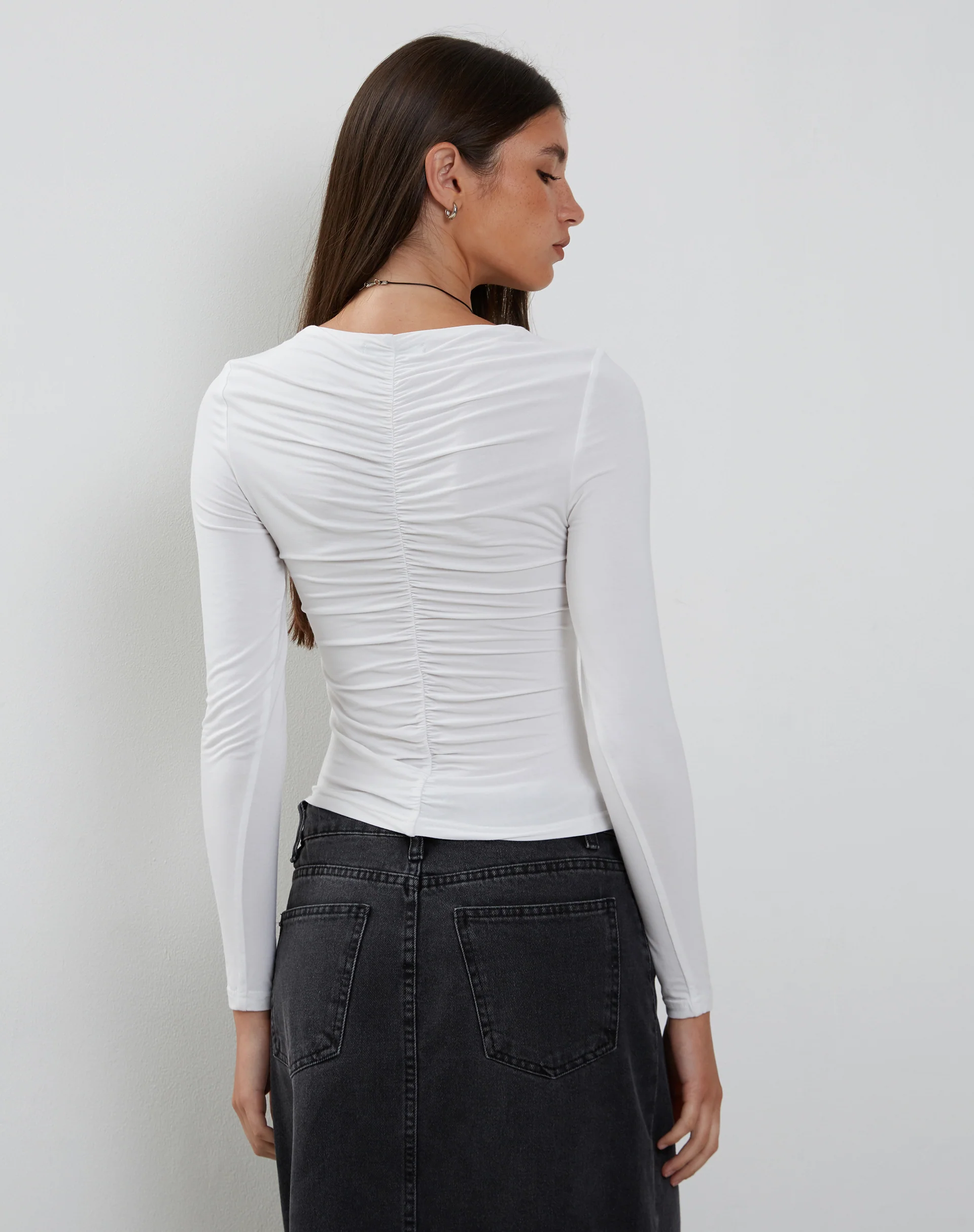 Akiane Ruched Long Sleeve Top in White - Awmao