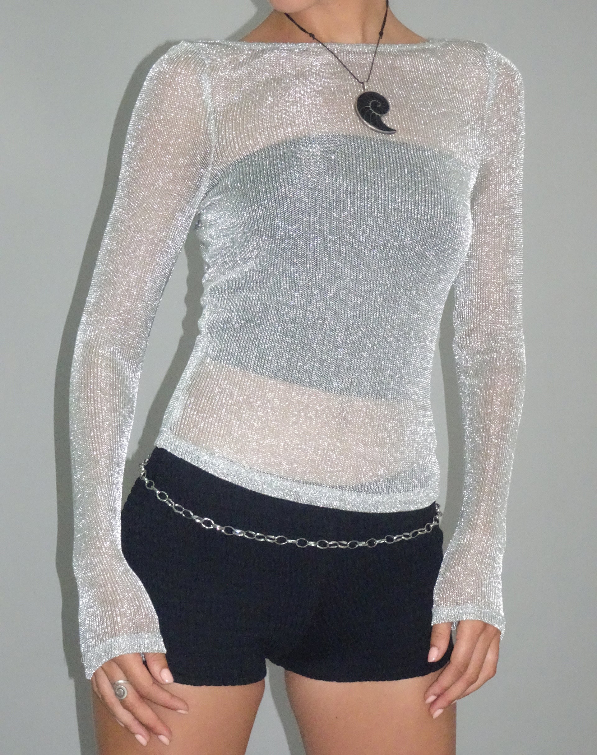Suzette Long Sleeve Top in Silver Chain - Awmao