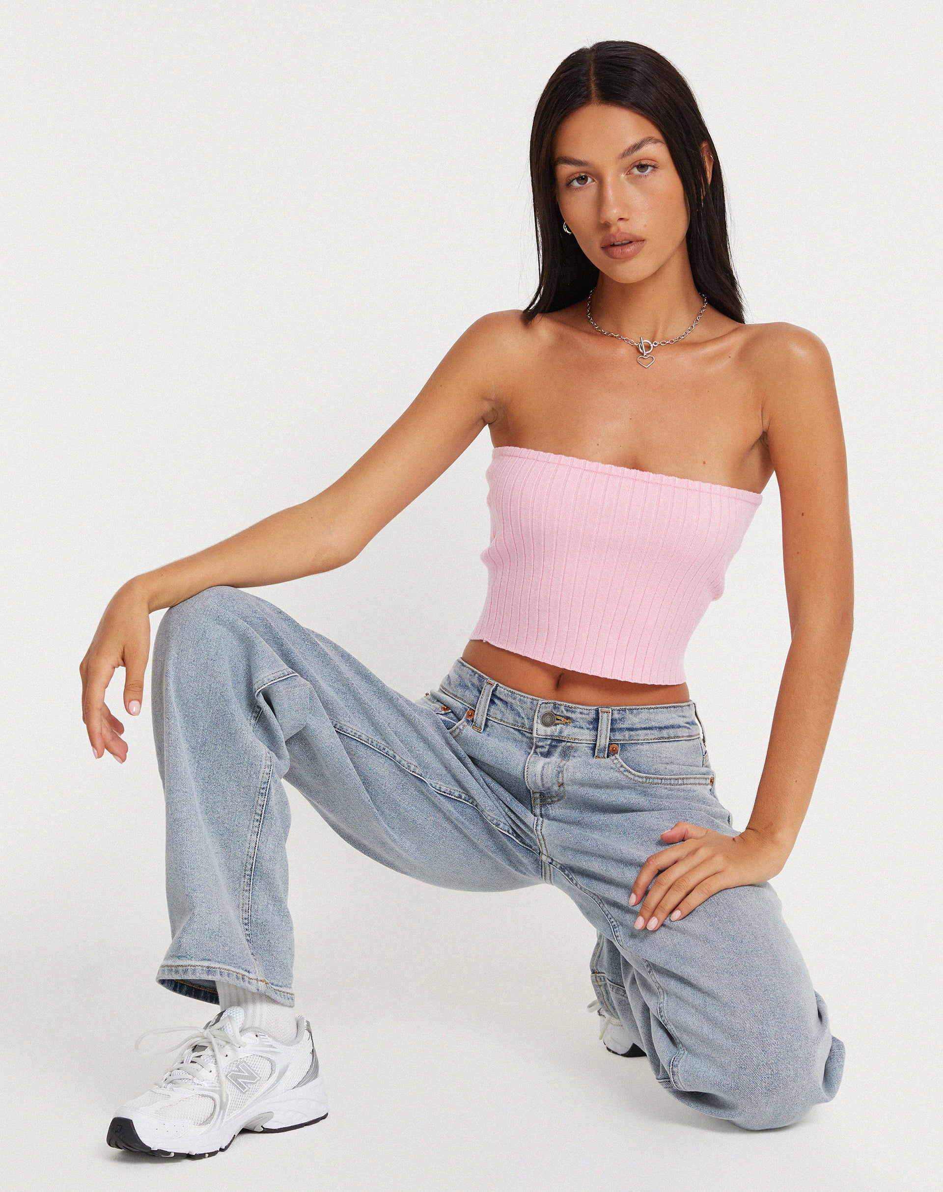 Shae Bandeau Knitted Top in Pink - Awmao