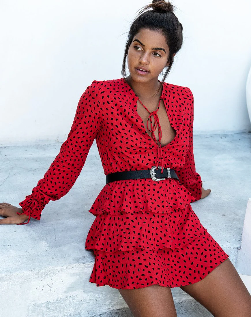 Kepsibelle Dress in Mini Diana Dot Red and Black - Awmao