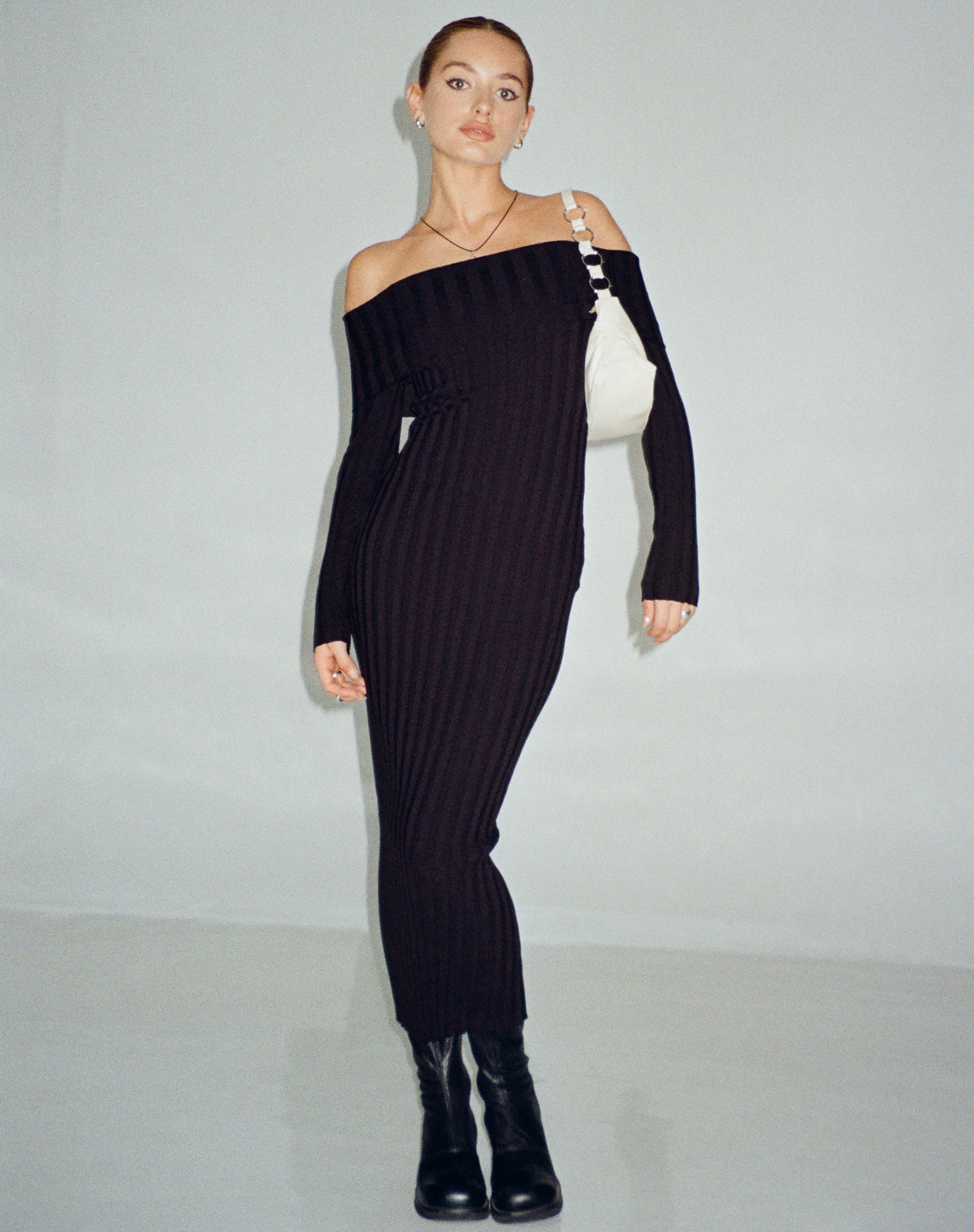 Jesuita Bardot Knitted Midi Dress in Black - Awmao