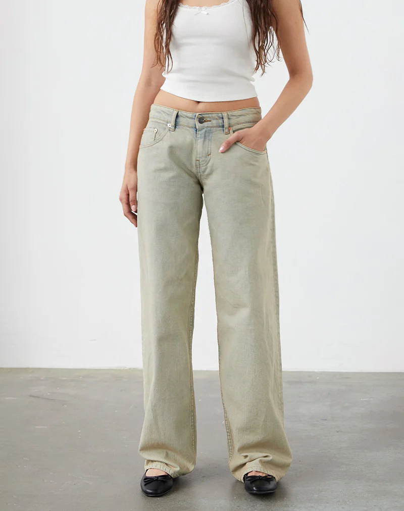 Low Rise Parallel Jeans in Desert Sand Wash - Awmao