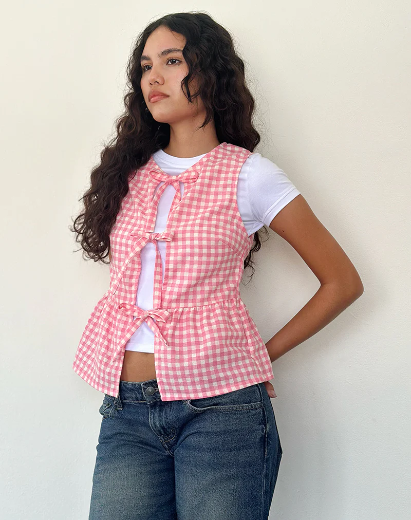Kayvata Top in Gingham Pink - Awmao