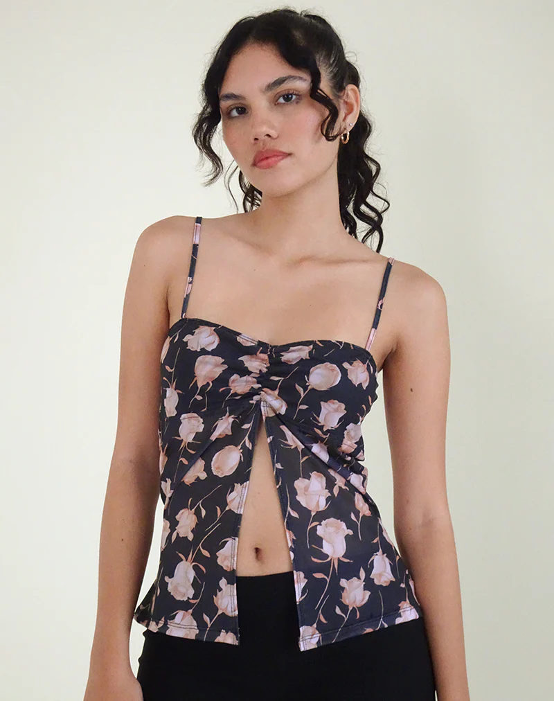 Megumi Top in Falling Rose Jet Black - Awmao