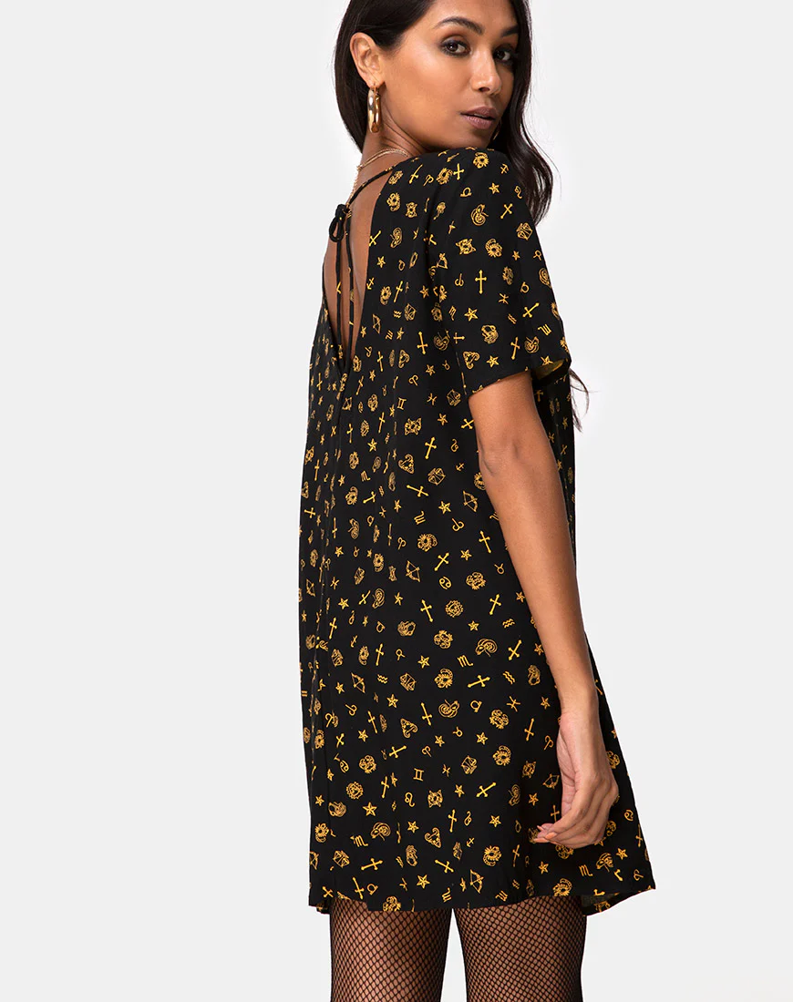 Crosena Swing Dress in Mini Astro Black - Awmao
