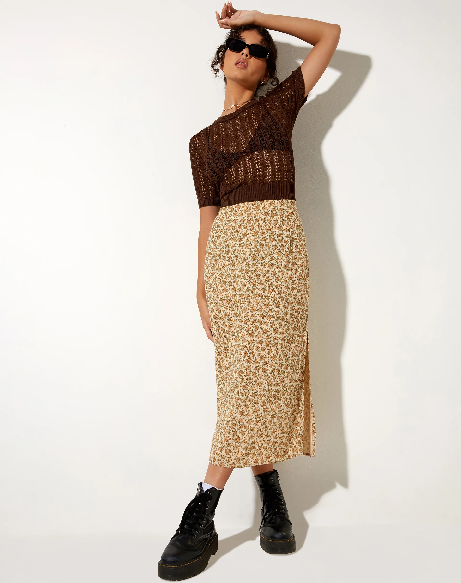 Tindra Midi Skirt in Washed Ditsy - Awmao