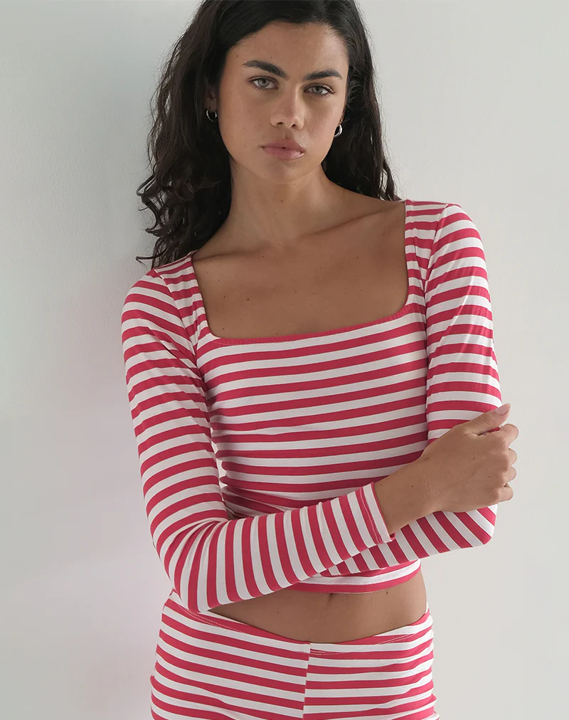 Biga Long Sleeve Top in Red and White Stripe - Awmao