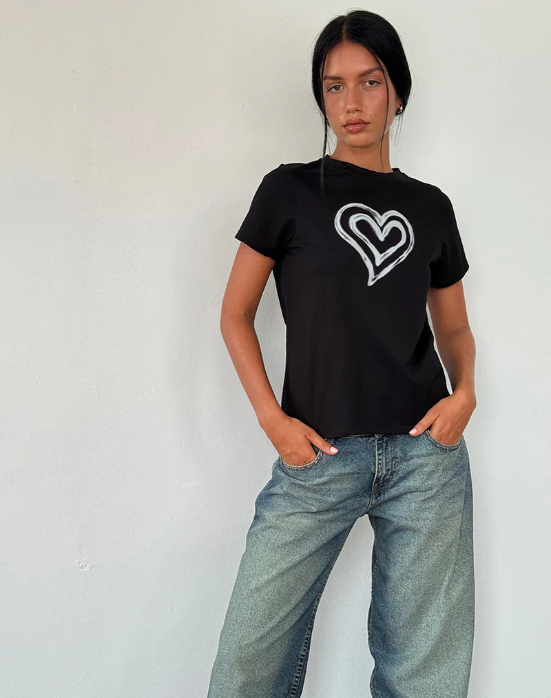 Saki Tee in Black with Love Tie Dye - Awmao