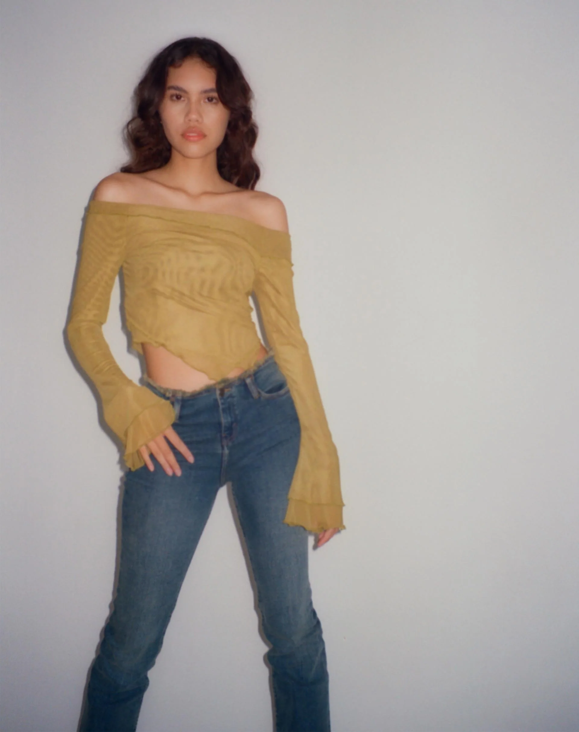 Shenly Bardot Top in Green Moss - Awmao
