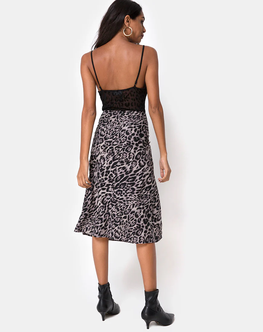 Tauri Midi Skirt in Leopard Grey - Awmao