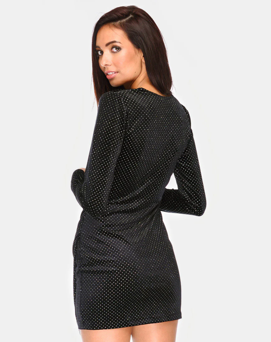 Willow Bodycon Dress in Black and White Dot - Awmao