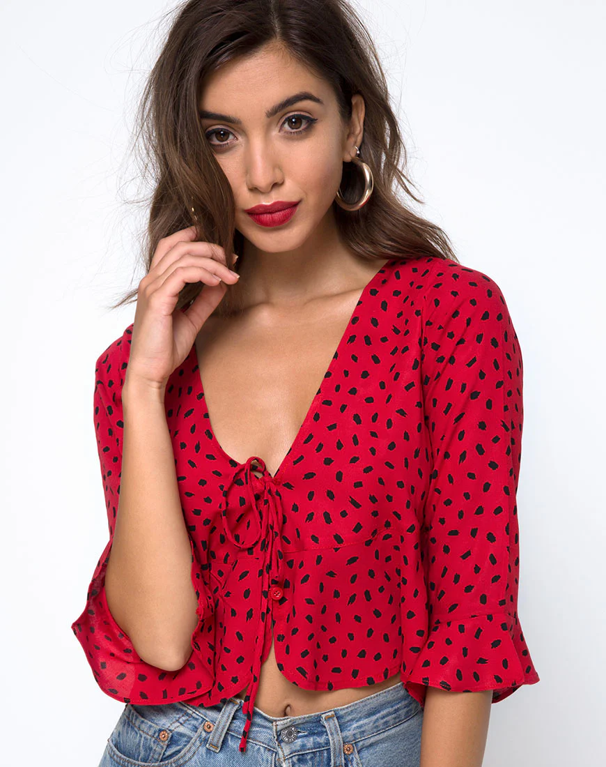Vinequa Top in Mini Diana Dot Red and Black - Awmao
