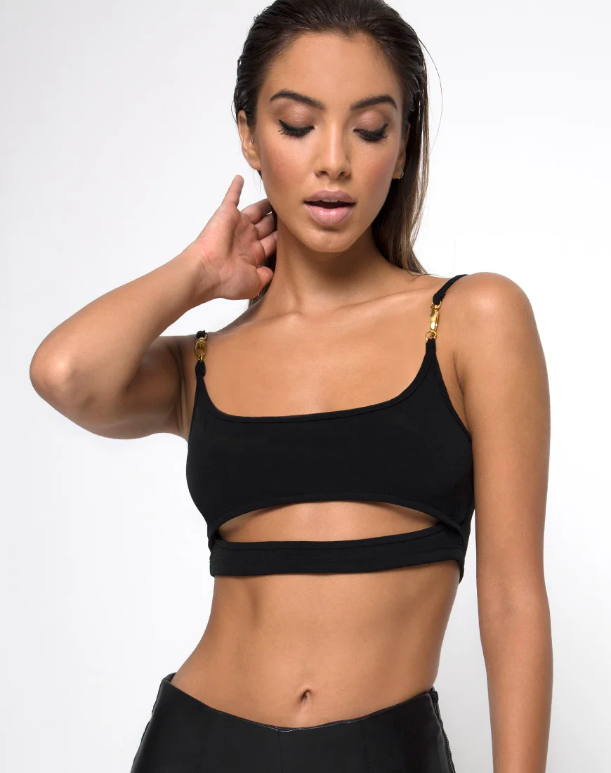 Mish Cutout Crop Top in Black Clasp Gold - Awmao