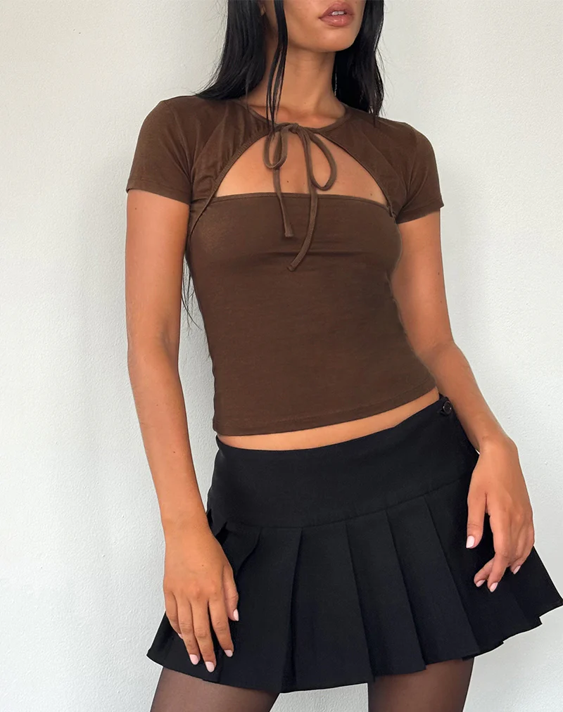 Novalie Tie Front Top in Cocoa - Awmao