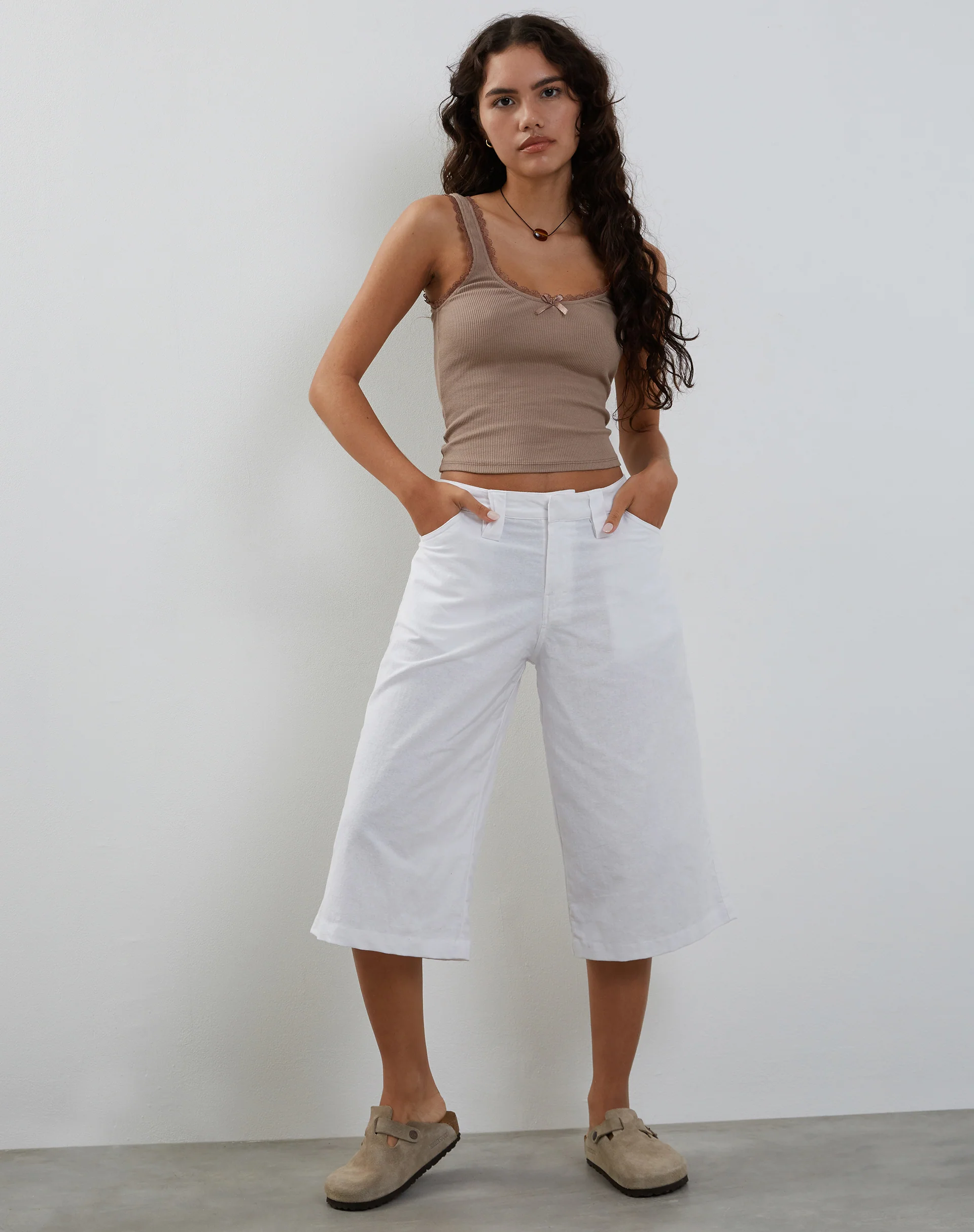 Carillo Lace Trim Vest Top in Coffee - Awmao