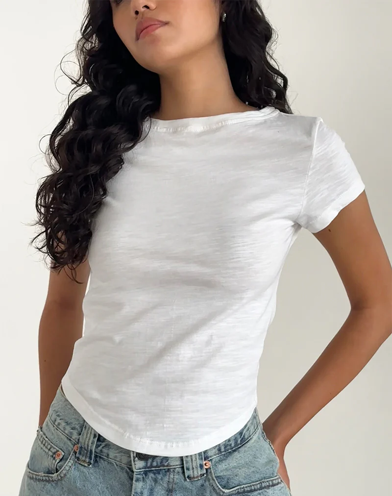 Jojes Jersey Tee Top in White - Awmao