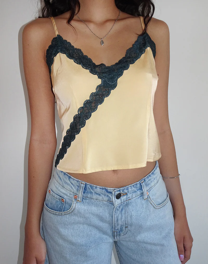 Darena Cami Top in Buttermilk with Grey Lace - Awmao