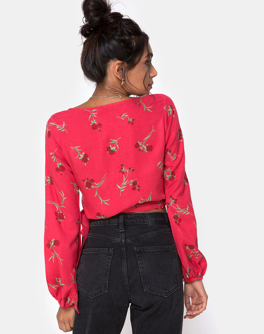 Sepra Wrap Top in Rouge Rose Pink - Awmao