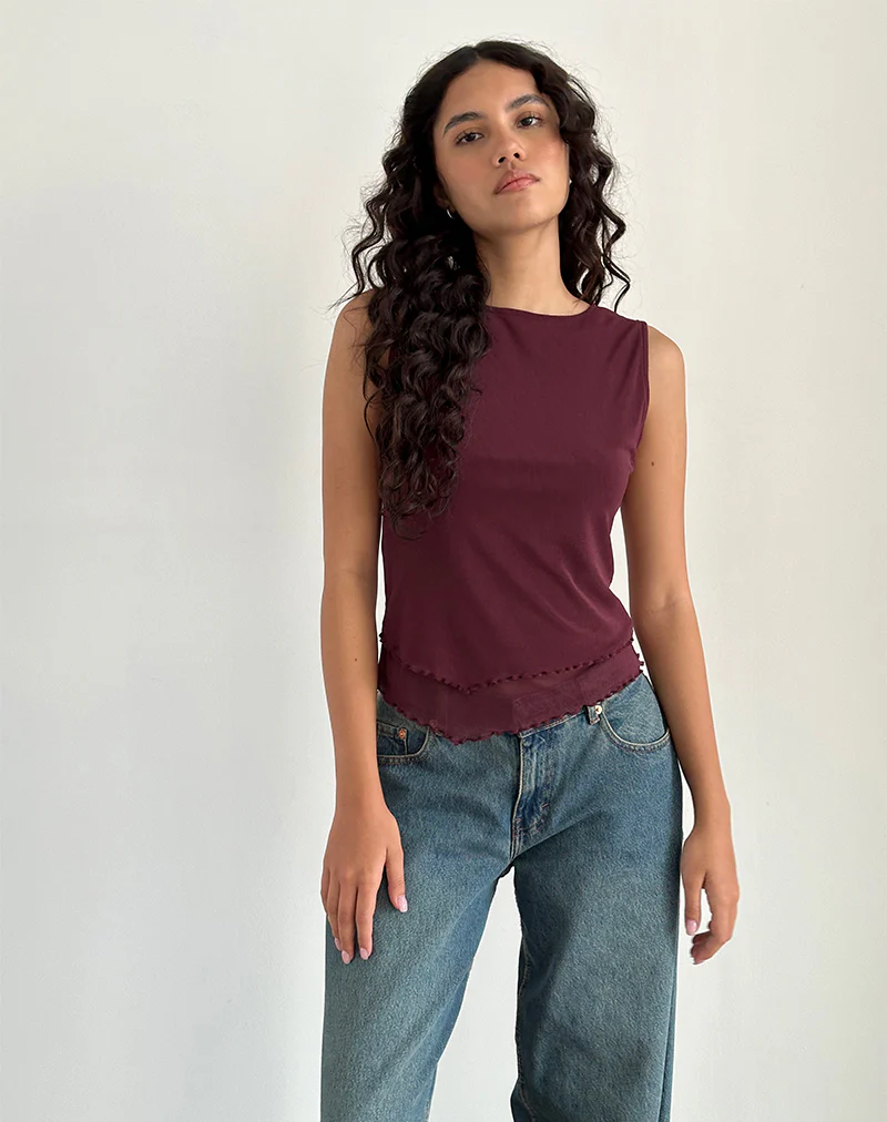 Rochie Asymmetric Top in Mesh Maroon - Awmao