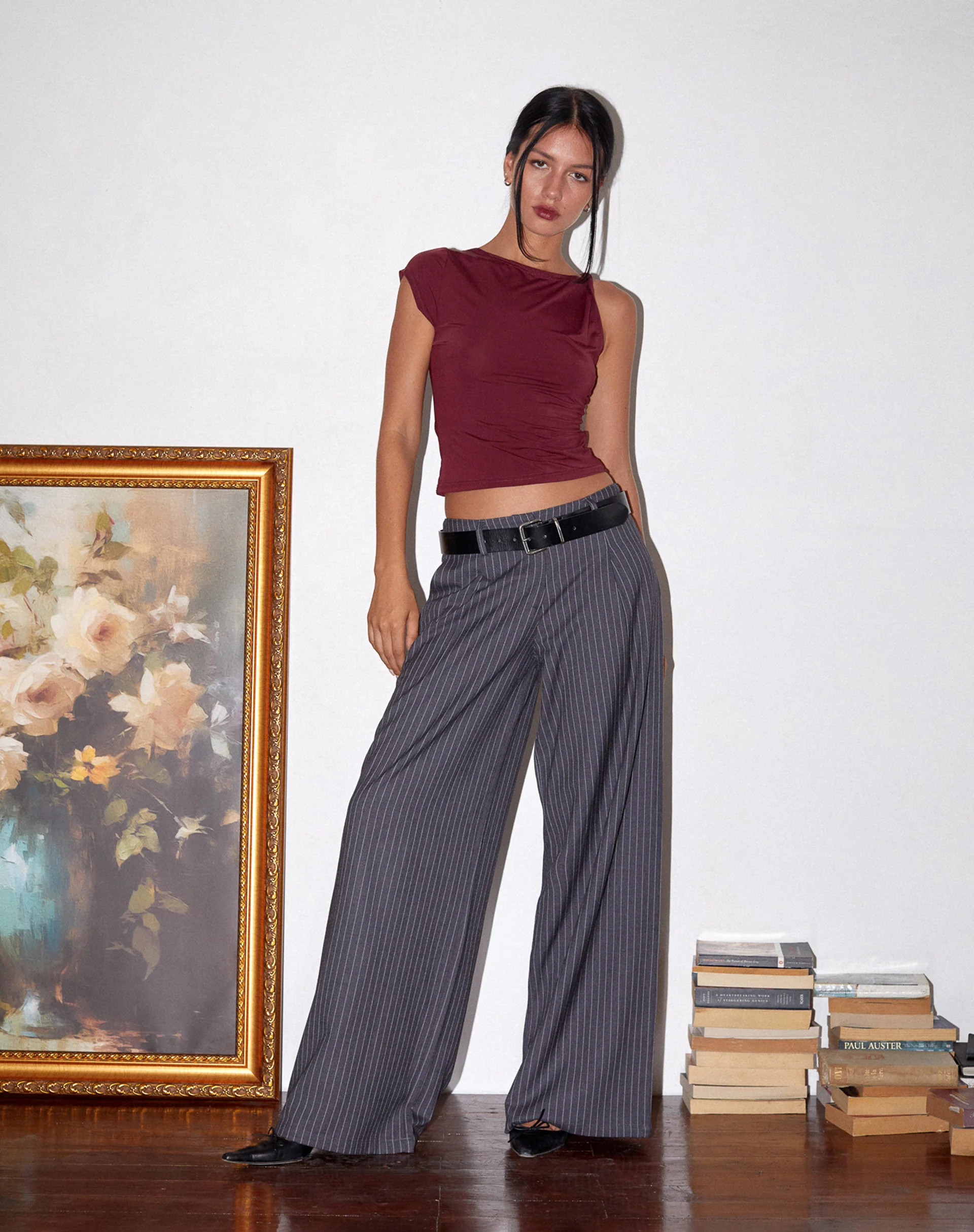 Sagawa Tailored Trouser in Dark Grey Pinstripe - Awmao