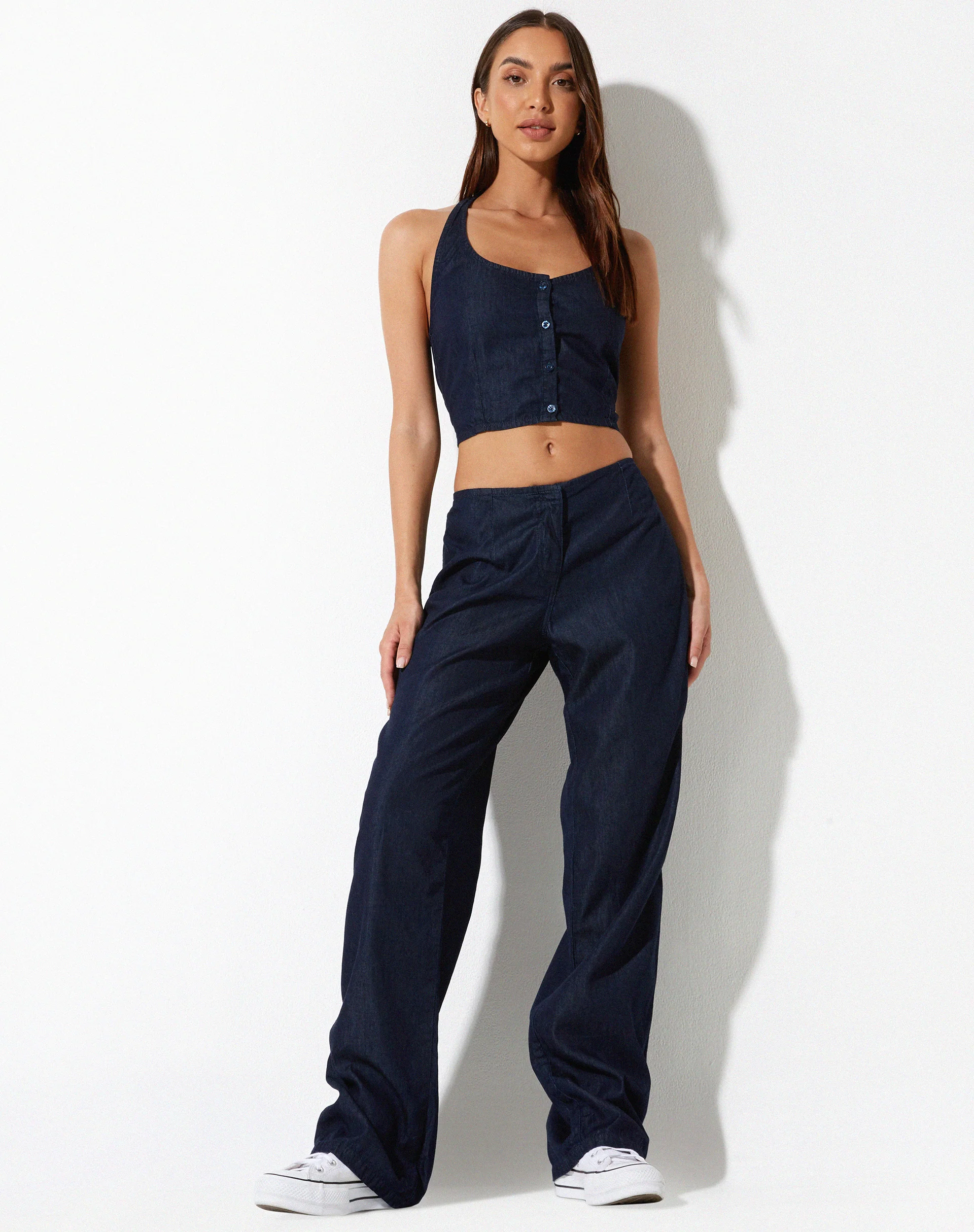 Aegir Crop Top in Denim Blue Chambray - Awmao